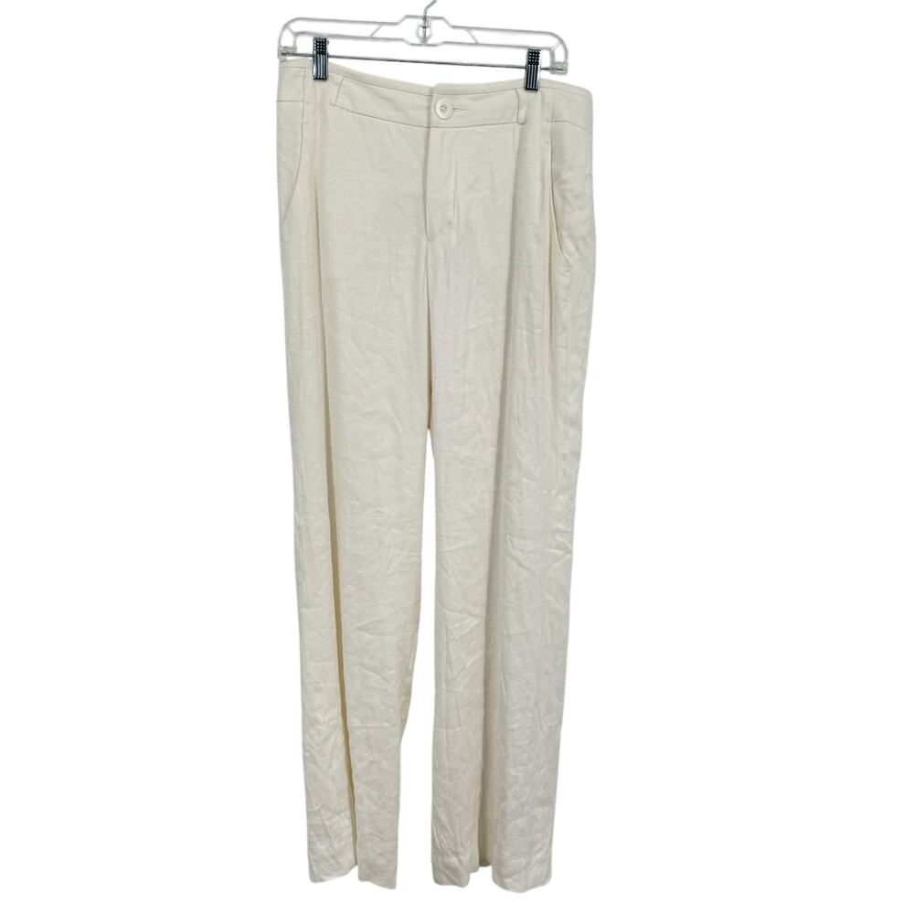 CAbi Everly Pant Linen Rayon NEW SZ 8L Womens White Beach Comfort Resort Summer